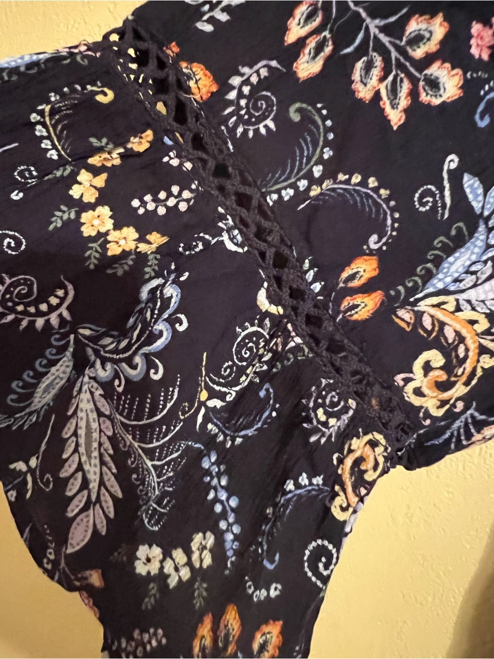 Democracy Black Floral Peasant Blouse with Ruffle Hem - Picture 3 of 7